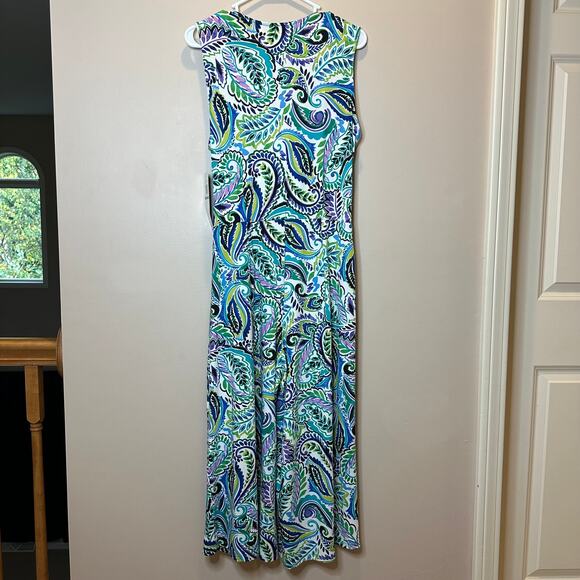 NWT Nina Leonard Green Multi Print Surplice Wide Leg Crop Jumpsuit Womens Large - Picture 5 of 12